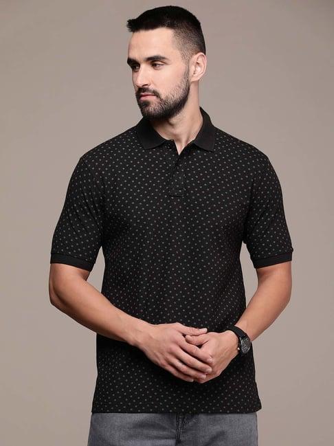 burnt umber black regular fit printed polo t-shirt