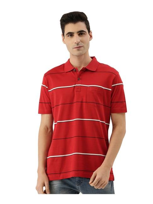 burnt umber bright red striped polo t-shirt