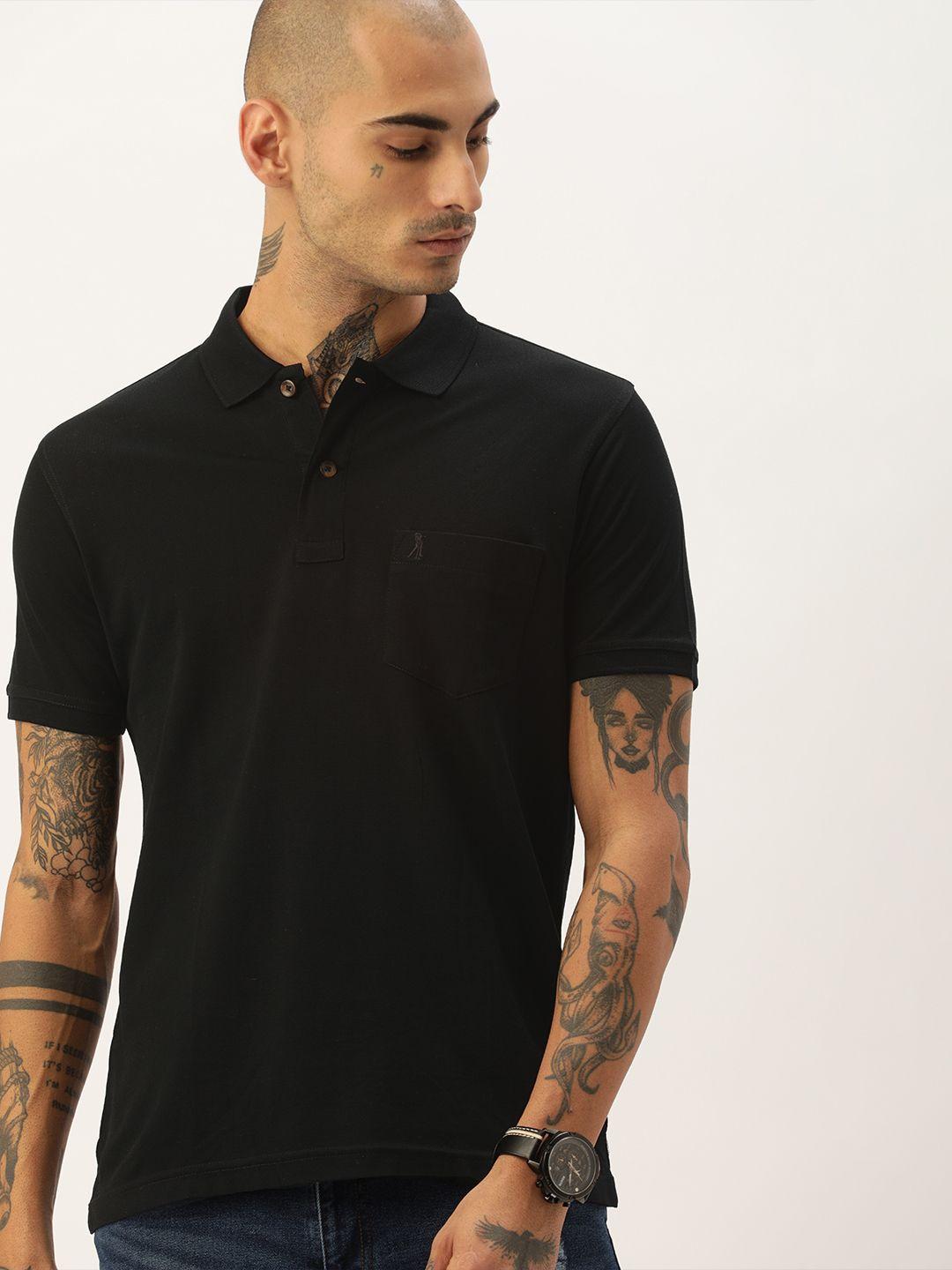 burnt umber men black polo collar t-shirt