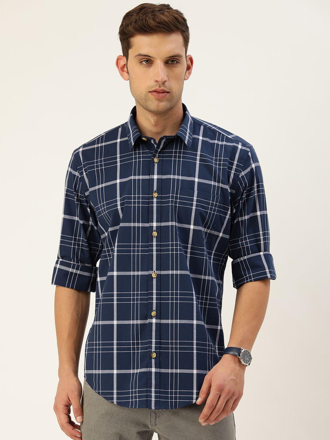 burnt umber men classic opaque checked casual shirt
