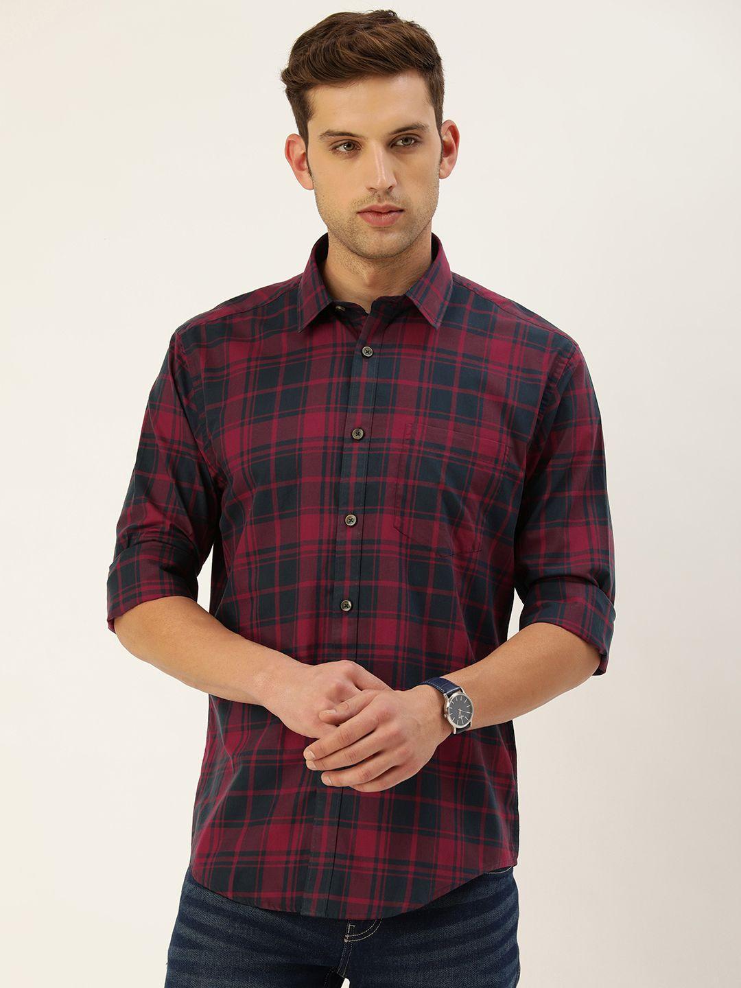 burnt umber men classic opaque checked casual shirt