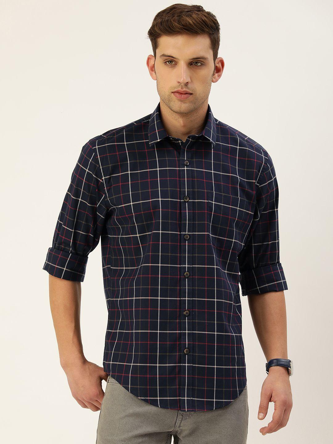 burnt umber men classic opaque checked casual shirt