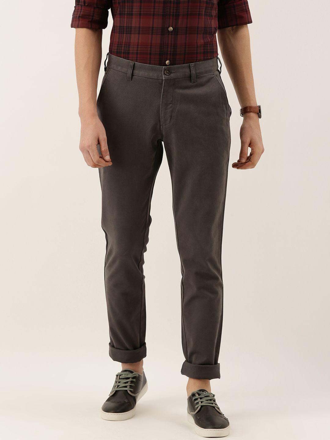 burnt umber men grey slim fit solid chinos