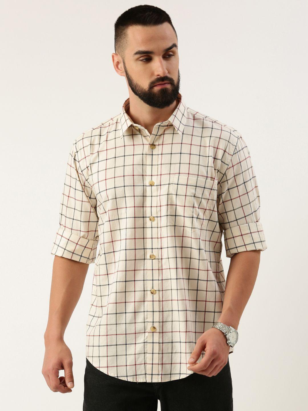 burnt umber men opaque checked casual shirt