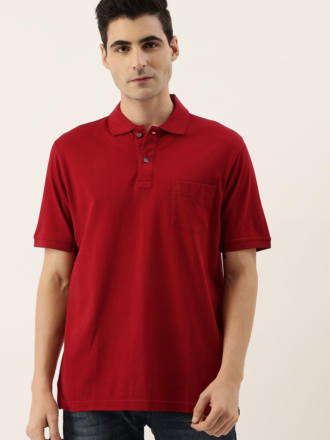 burnt umber men red solid polo collar t-shirt