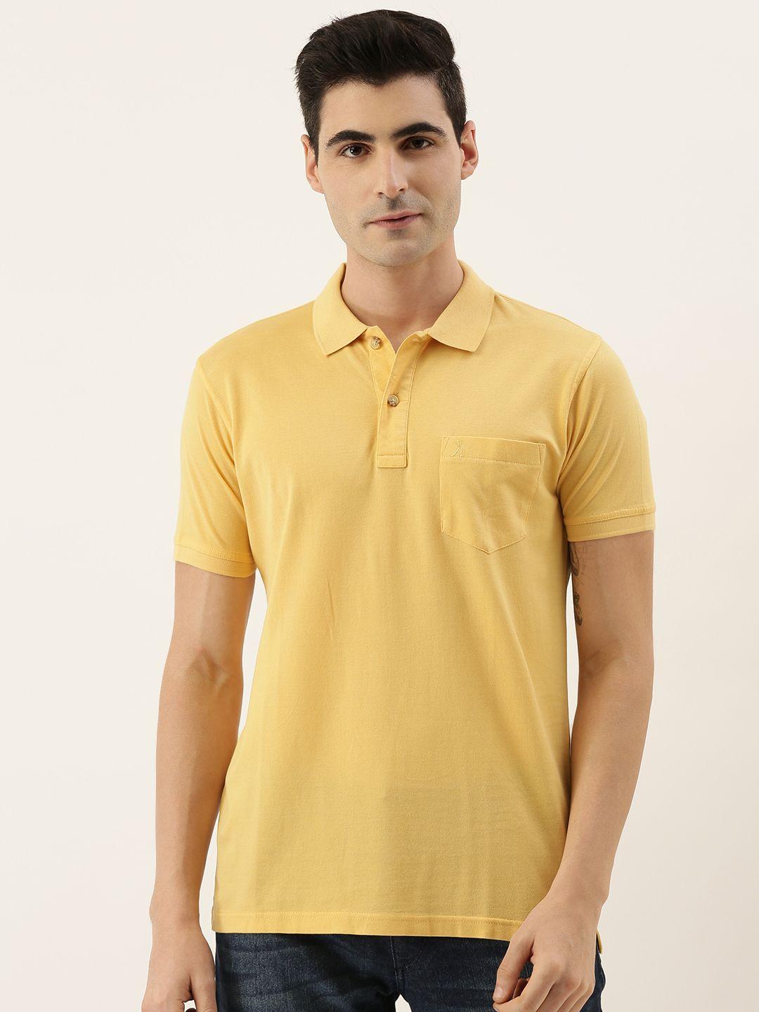 burnt umber men yellow solid polo collar t-shirt