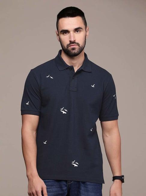 burnt umber navy regular fit embroidered polo t-shirt