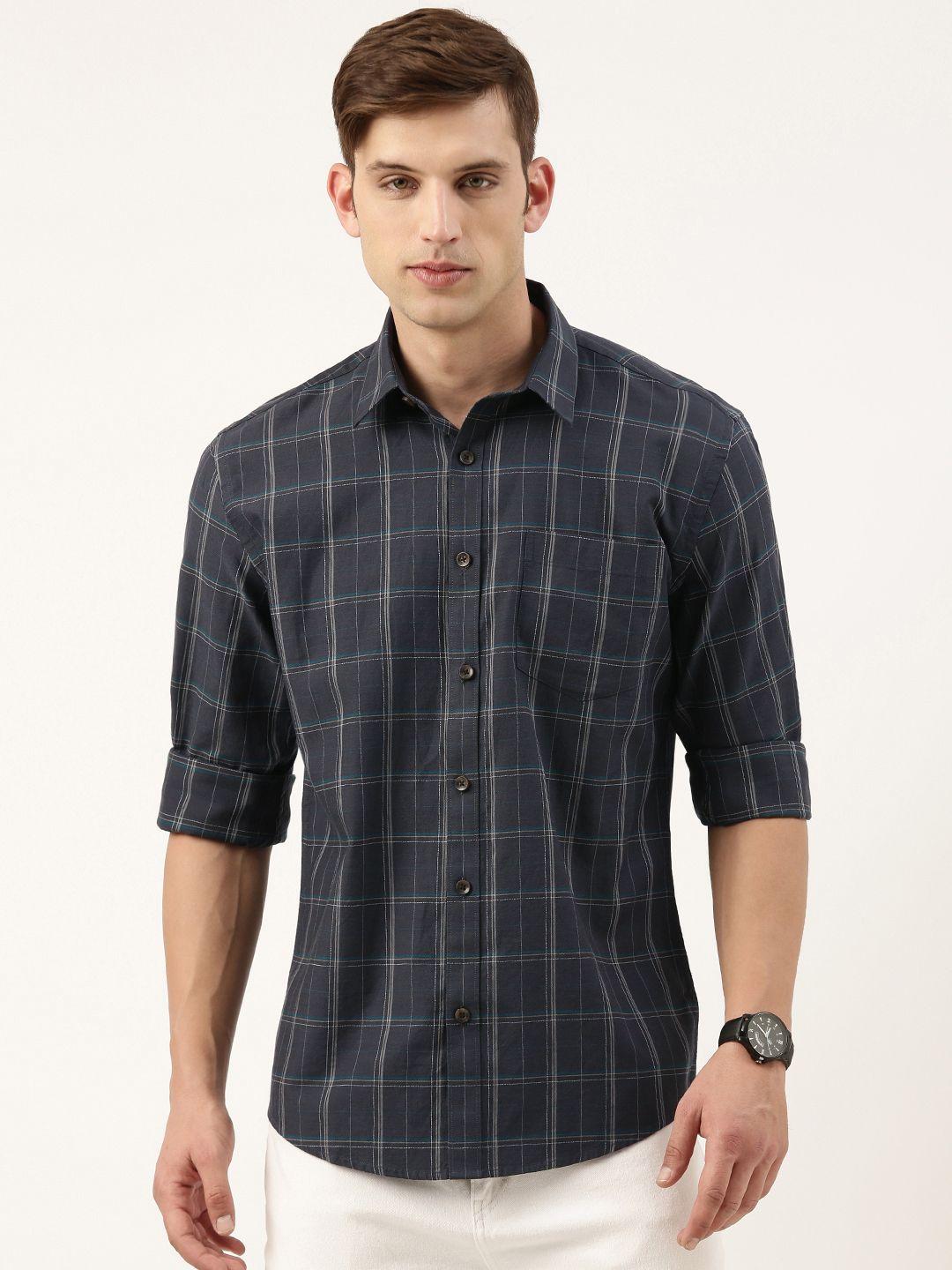 burnt umber standard opaque checked casual shirt
