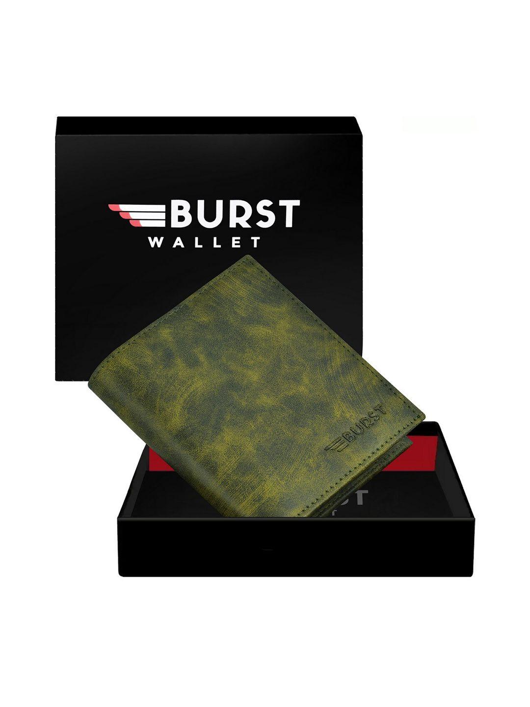 burst men green two fold wallet with sim card holder