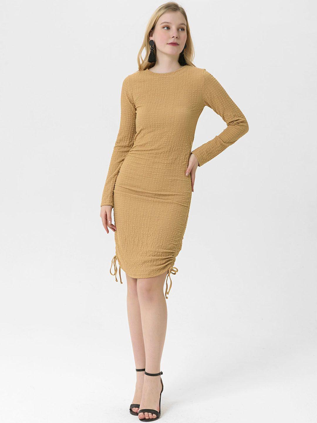 busem beige self design tie-ups bodycon dress