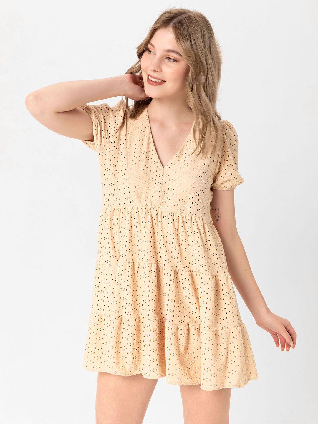 busem beige tiered a-line dress