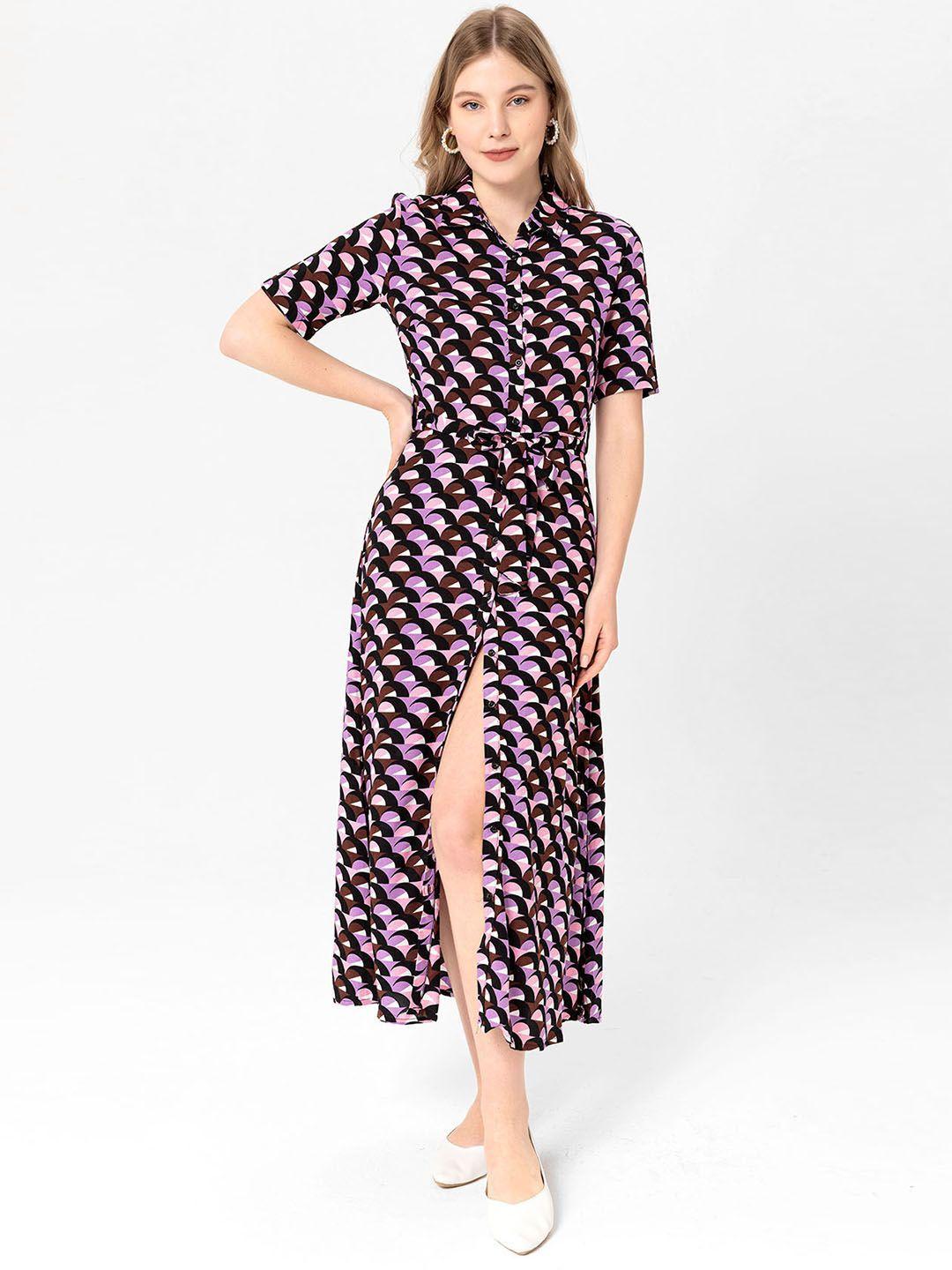 busem black & purple a-line midi dress