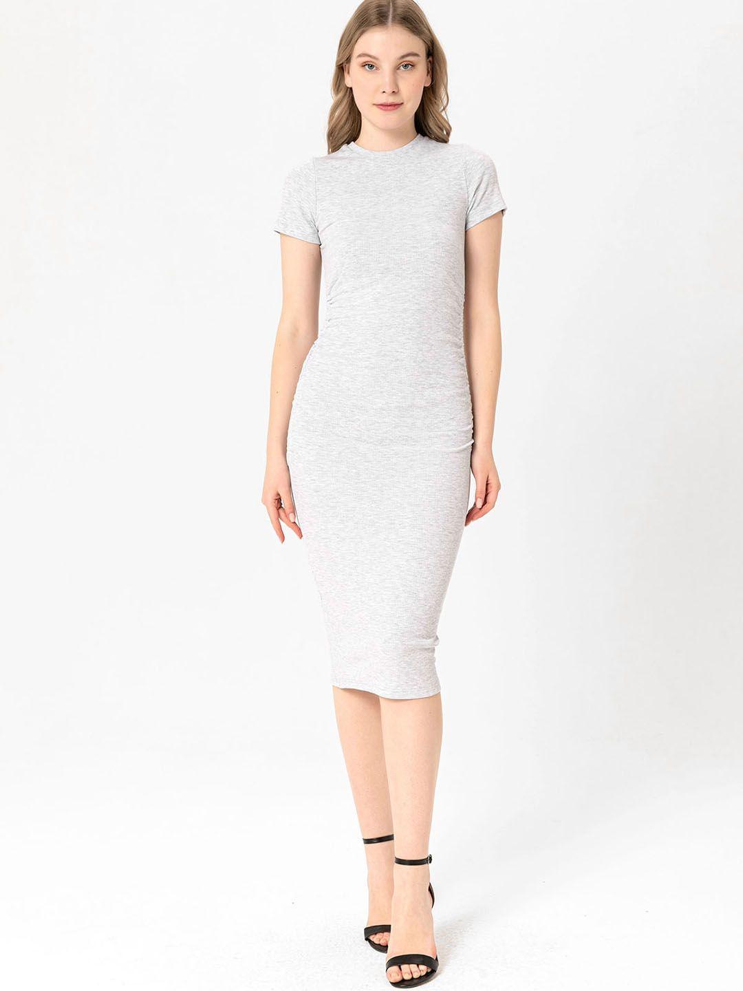 busem grey melange ribbed bodycon dress