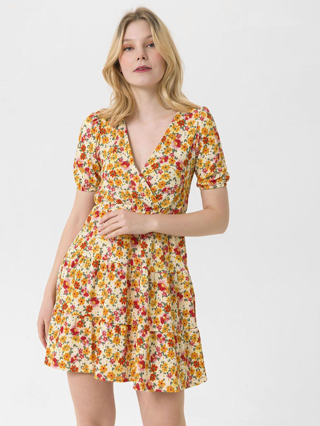 busem off white & yellow floral a-line dress