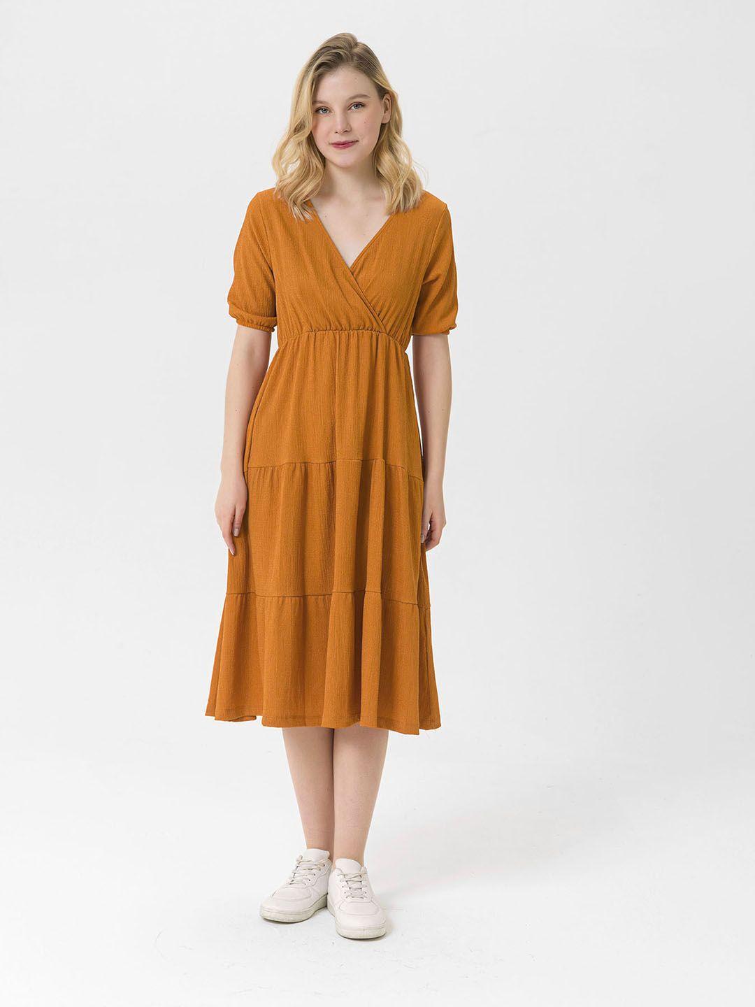 busem orange a-line midi dress