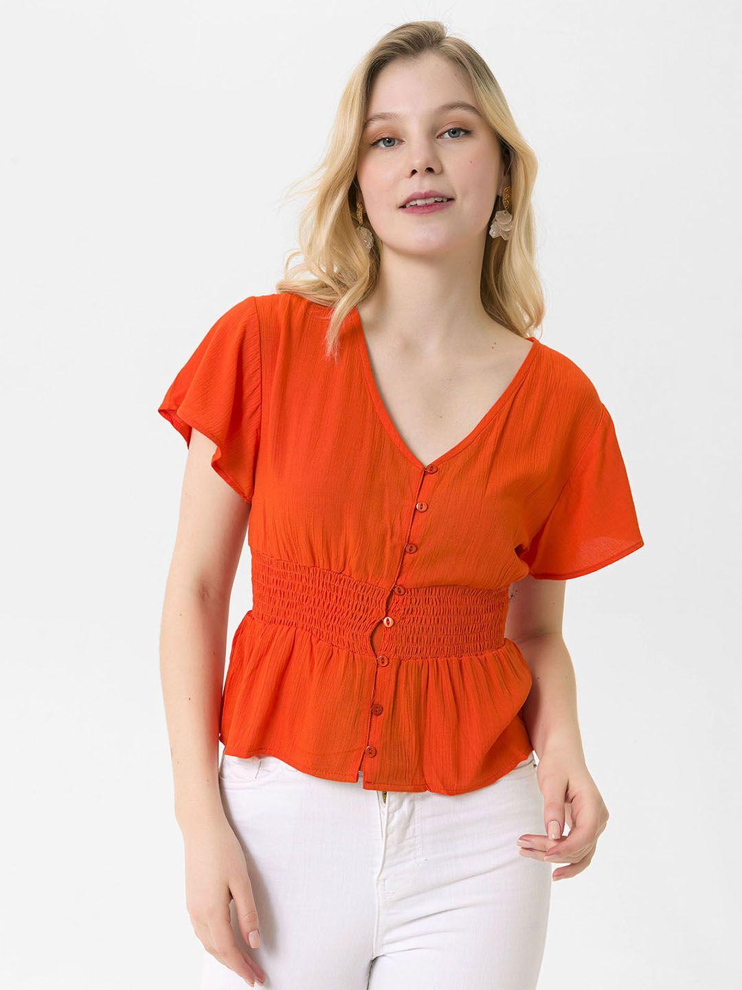 busem orange peplum top