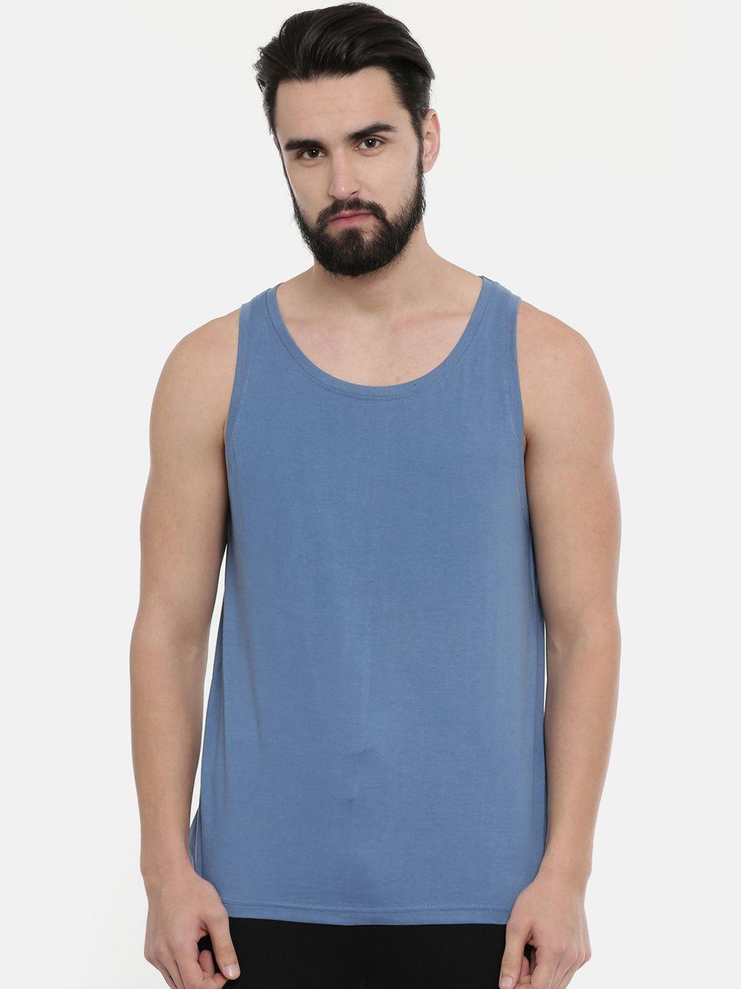bushirt men blue solid round neck pure cotton t-shirt