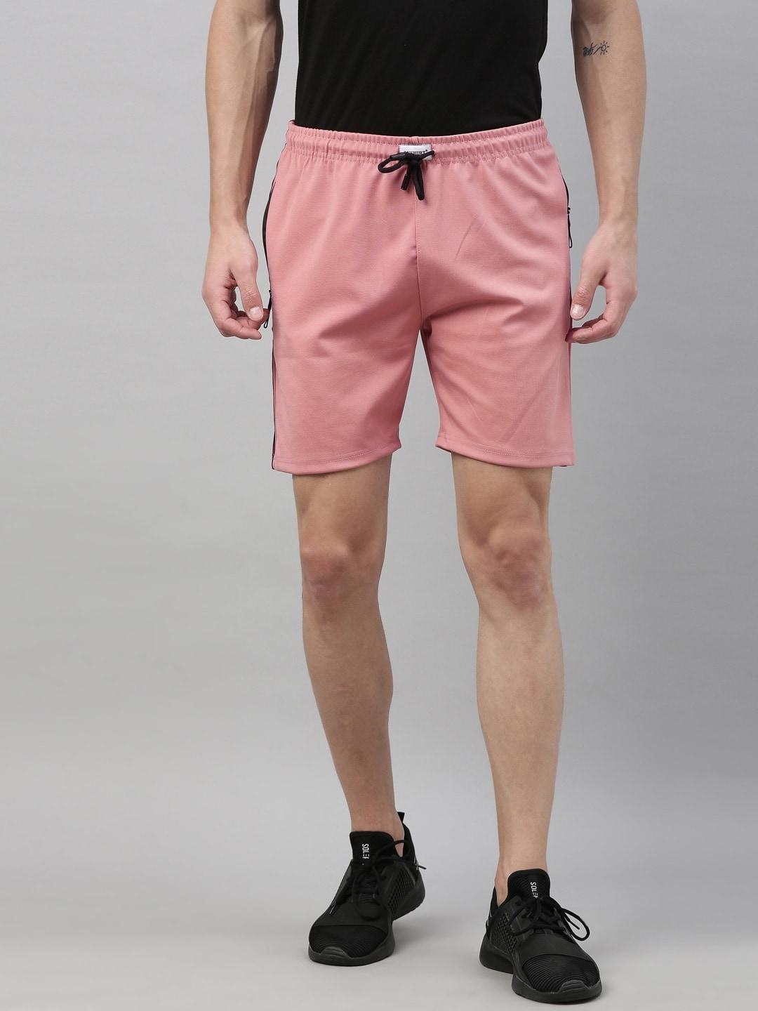 bushirt men peach-coloured solid regular fit sports shorts