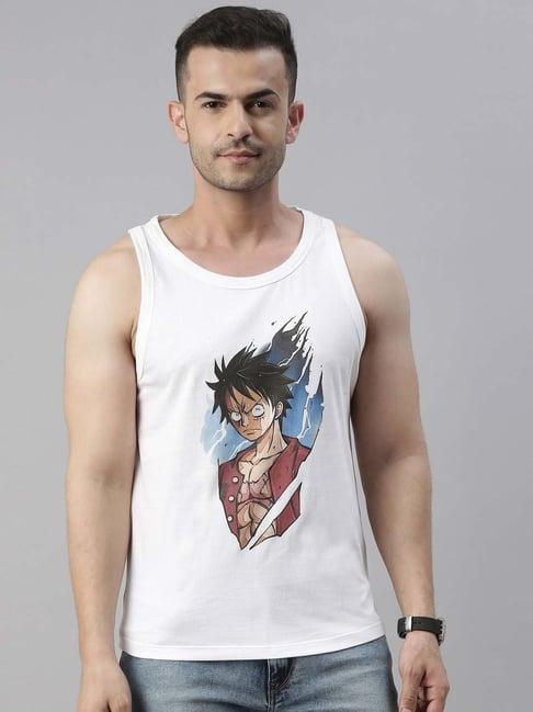 bushirt anime white printed cotton vest