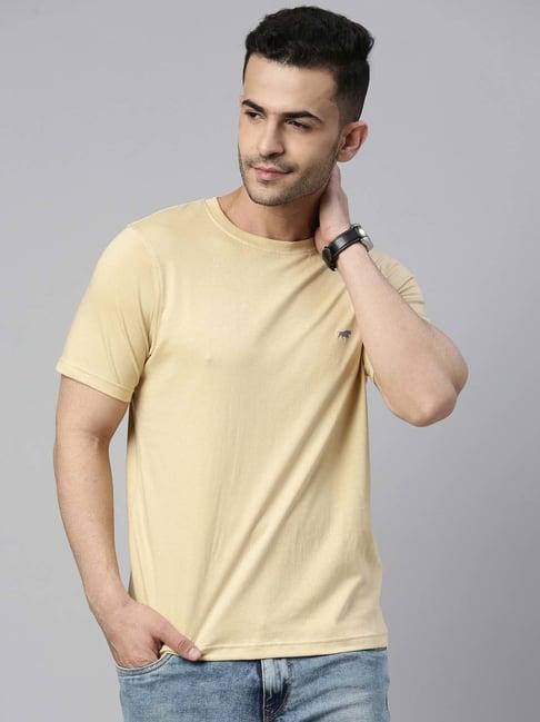 bushirt beige regular fit cotton crew t-shirt