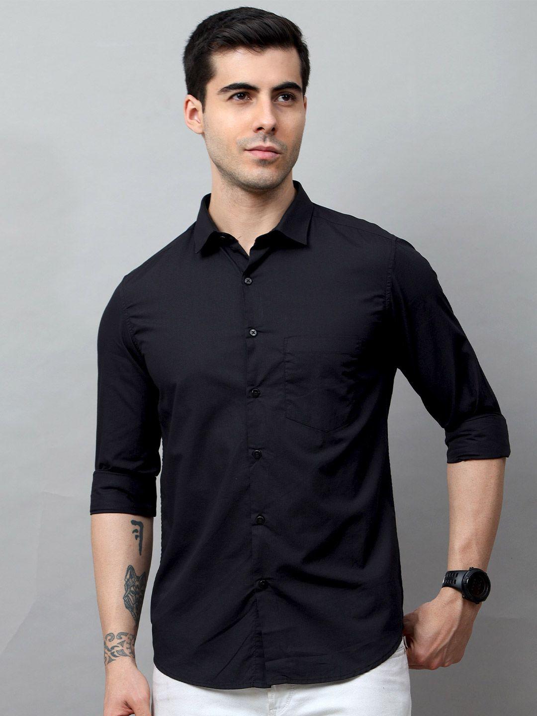 bushirt men black solid pure cotton comfort casual shirt
