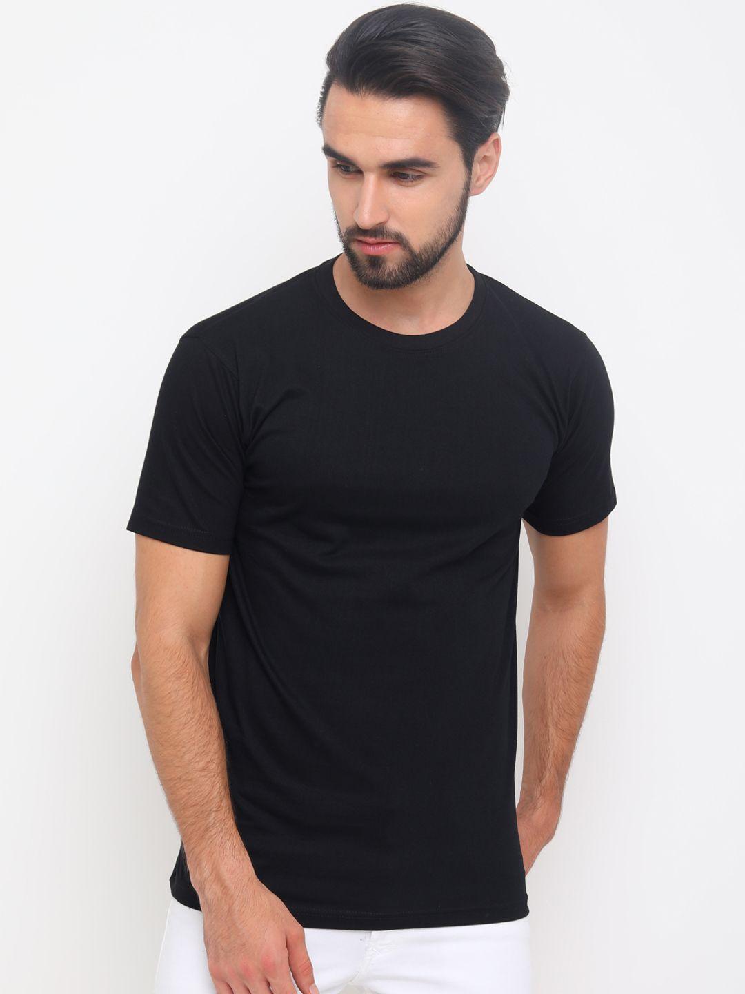 bushirt men black solid round neck pure cotton t-shirt