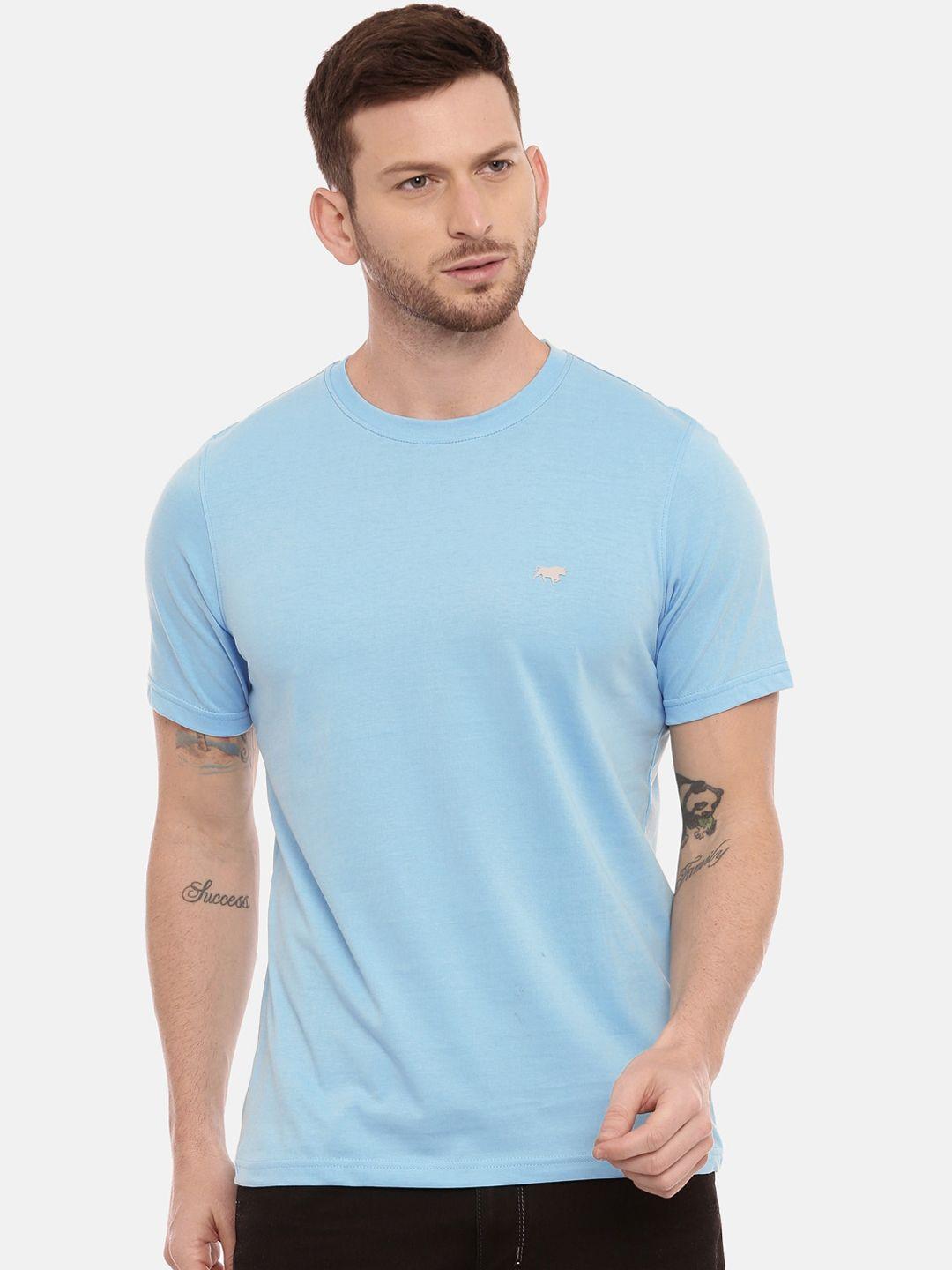 bushirt men blue solid round neck t-shirt