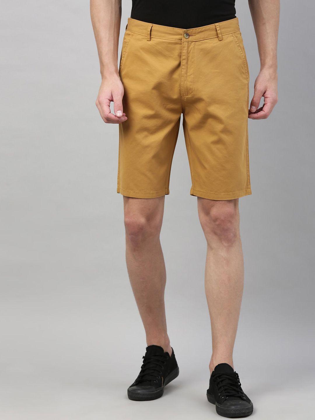 bushirt men brown solid regular fit chino shorts