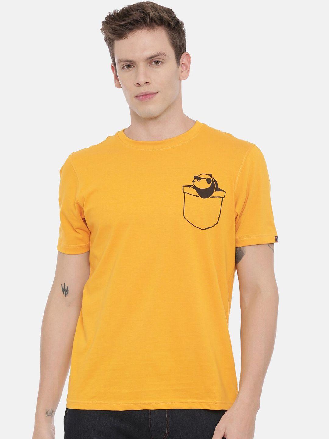 bushirt men mustard solid round neck t-shirt