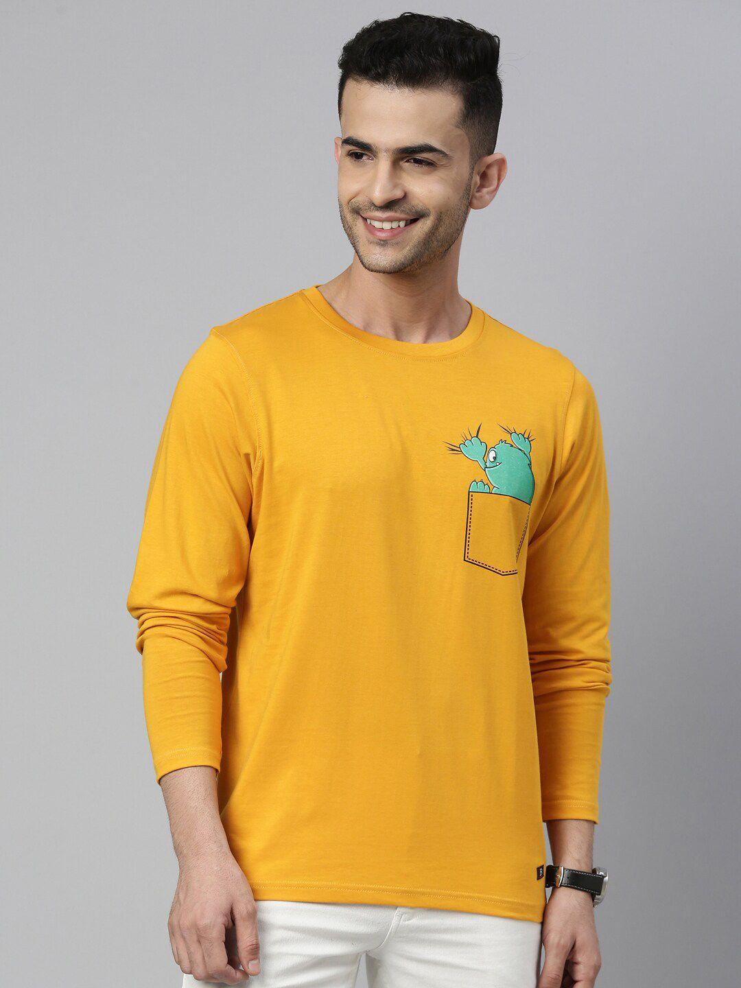 bushirt men mustard yellow placement printed t-shirt