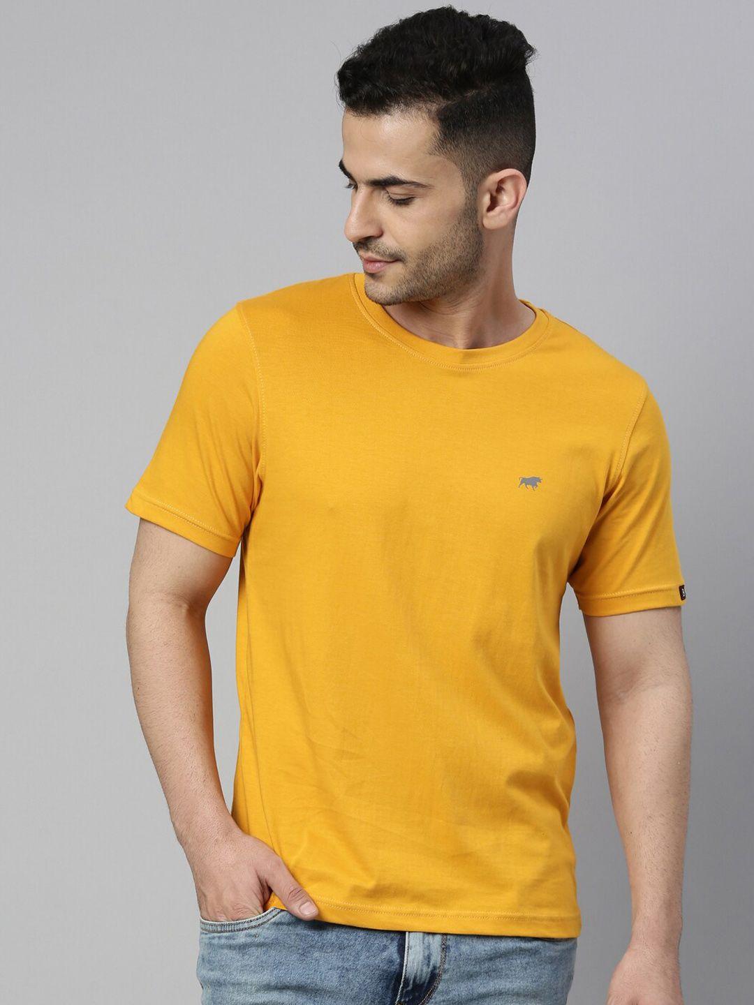 bushirt men mustard yellow pure cotton t-shirt