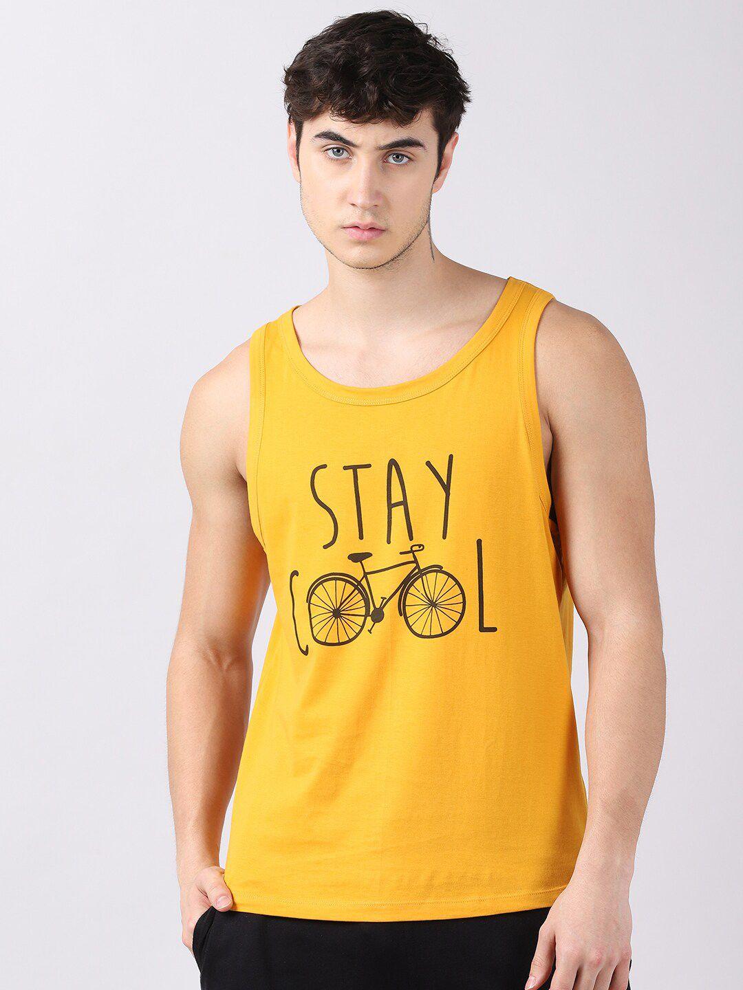 bushirt men mustard yellow typography printed t-shirt