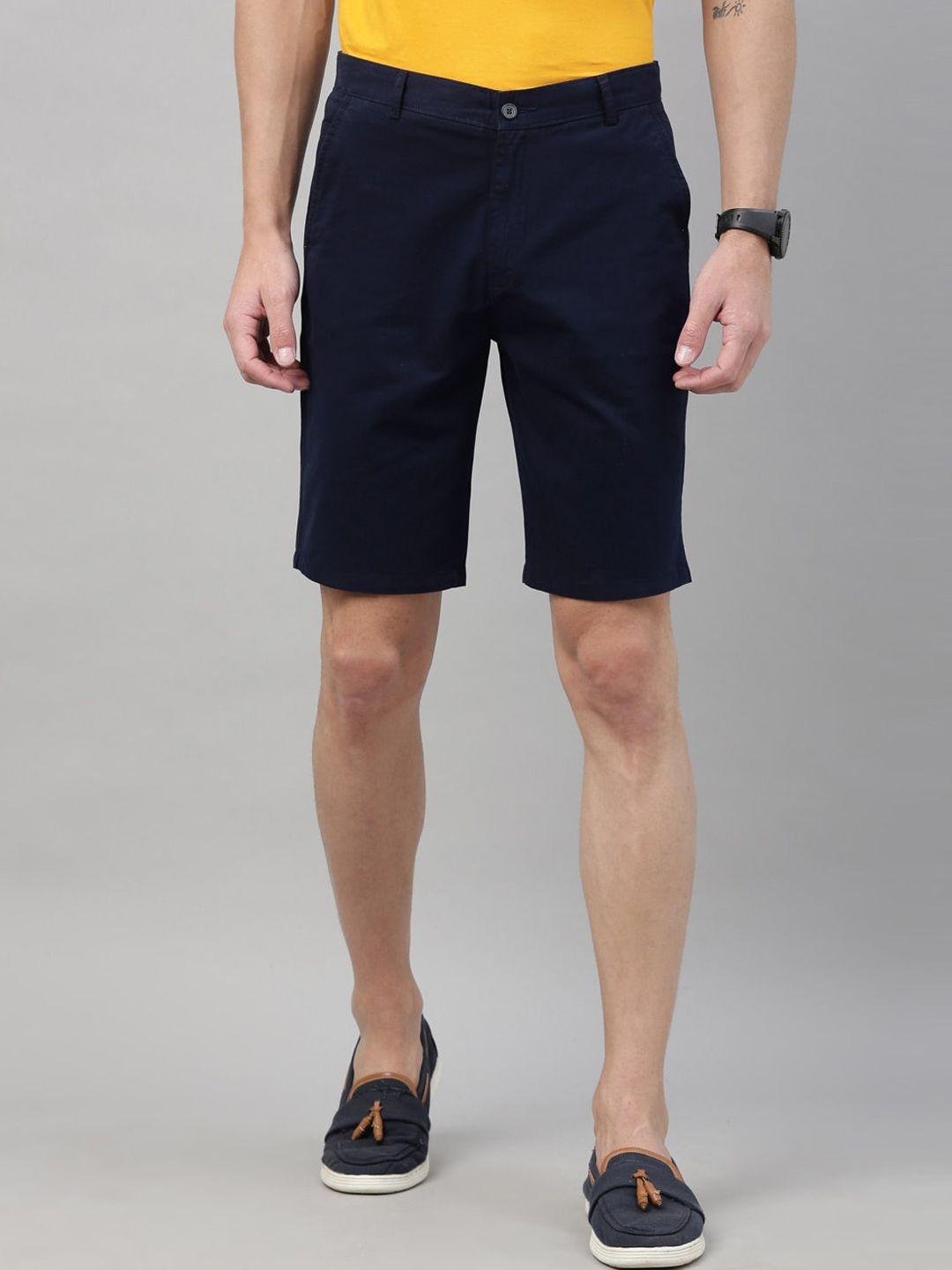 bushirt men navy blue solid regular fit regular shorts