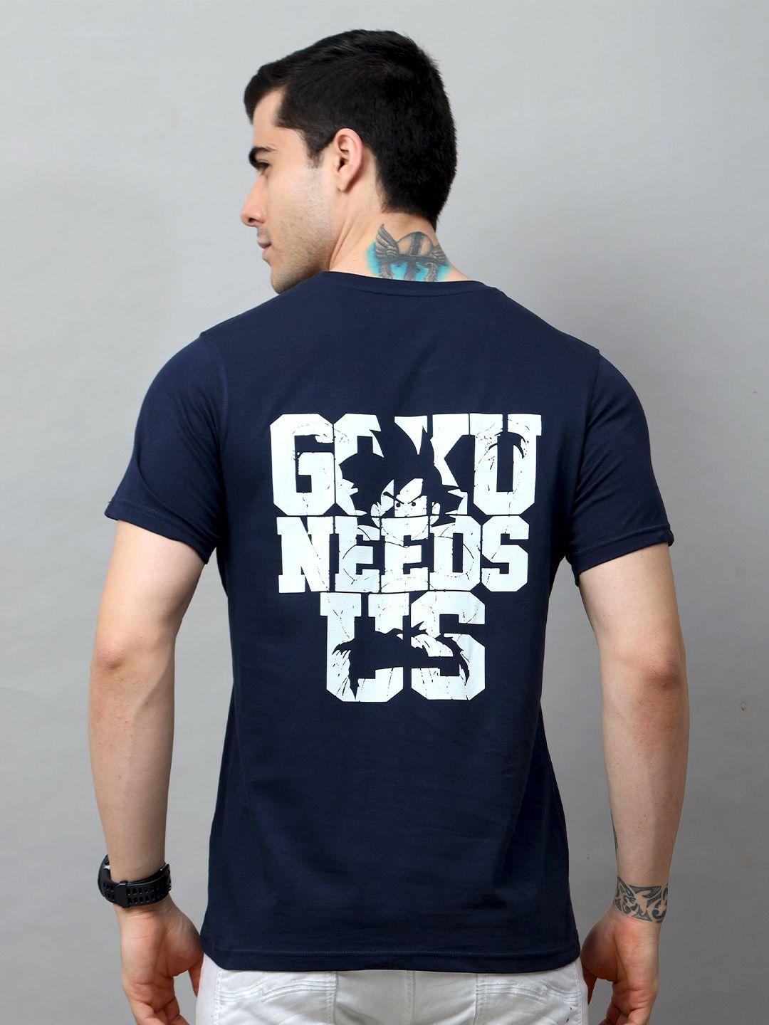 bushirt men navy blue typography cotton t-shirt