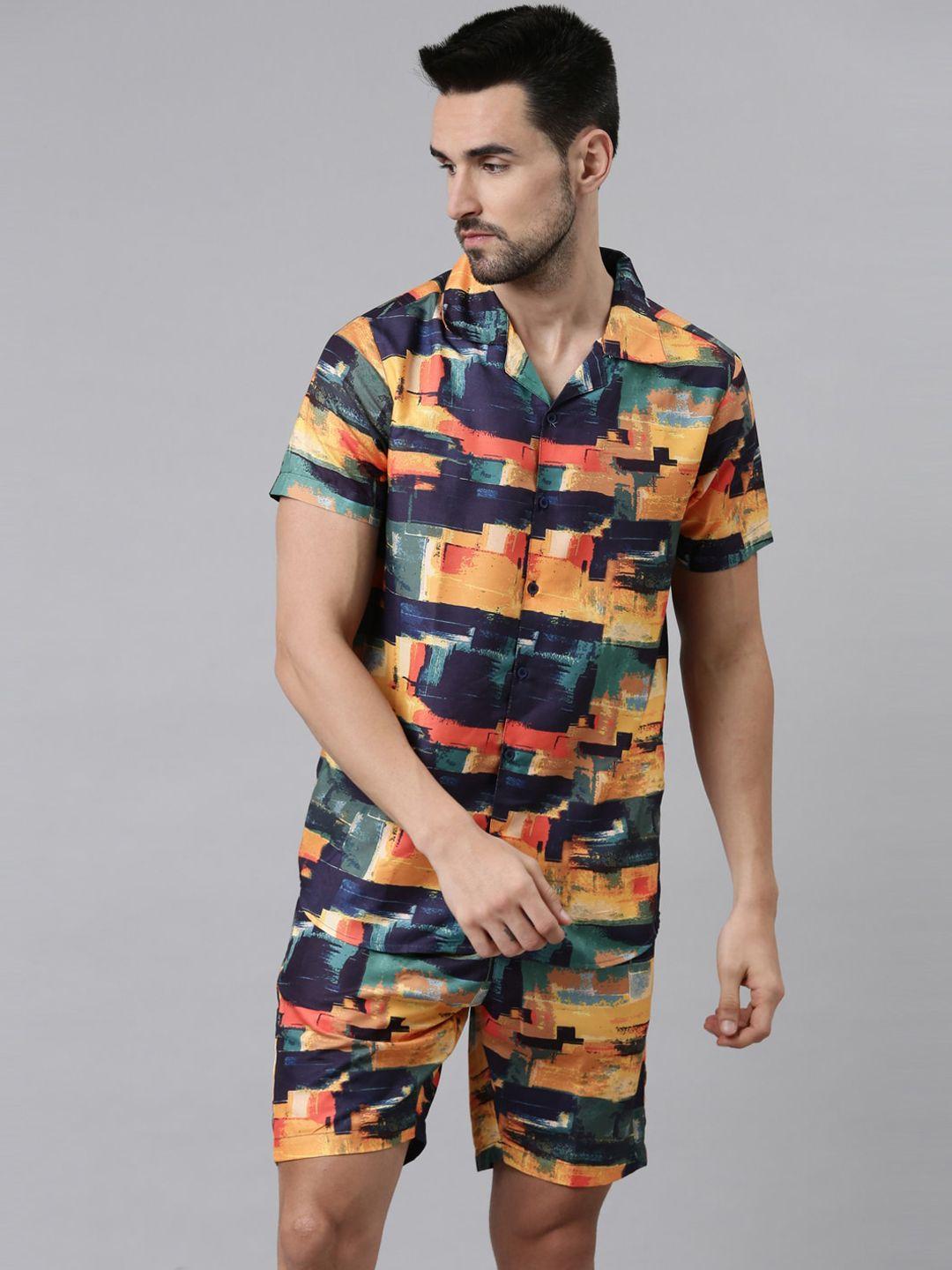 bushirt men orange & black printed night suit