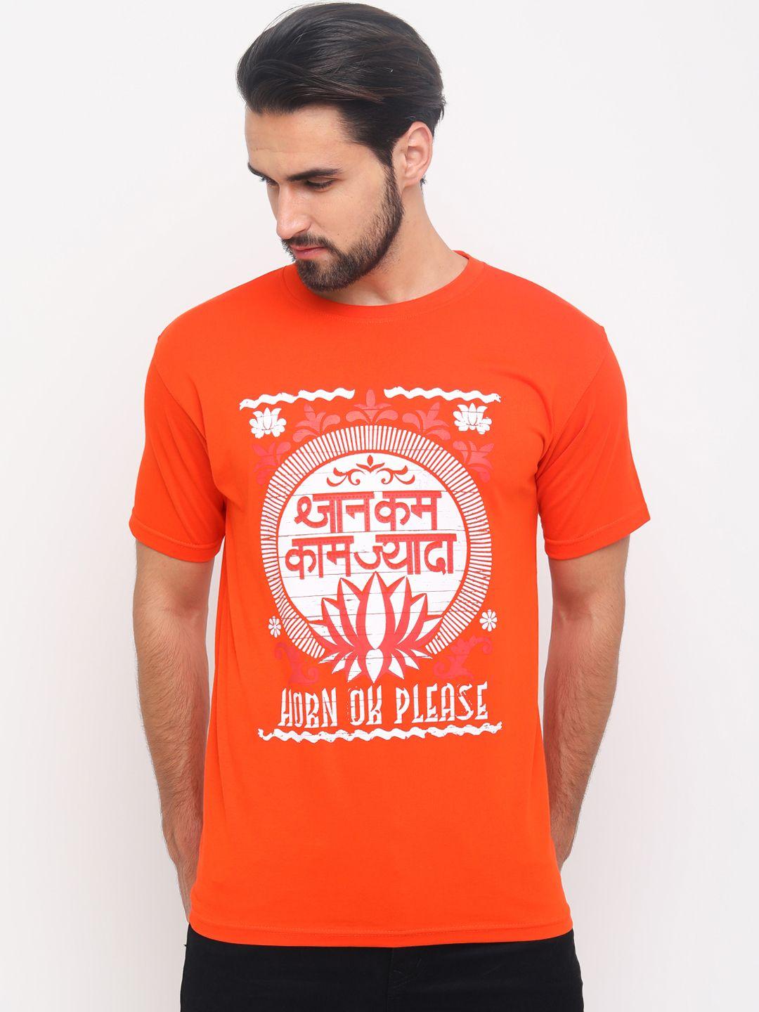 bushirt men orange printed round neck pure cotton t-shirt