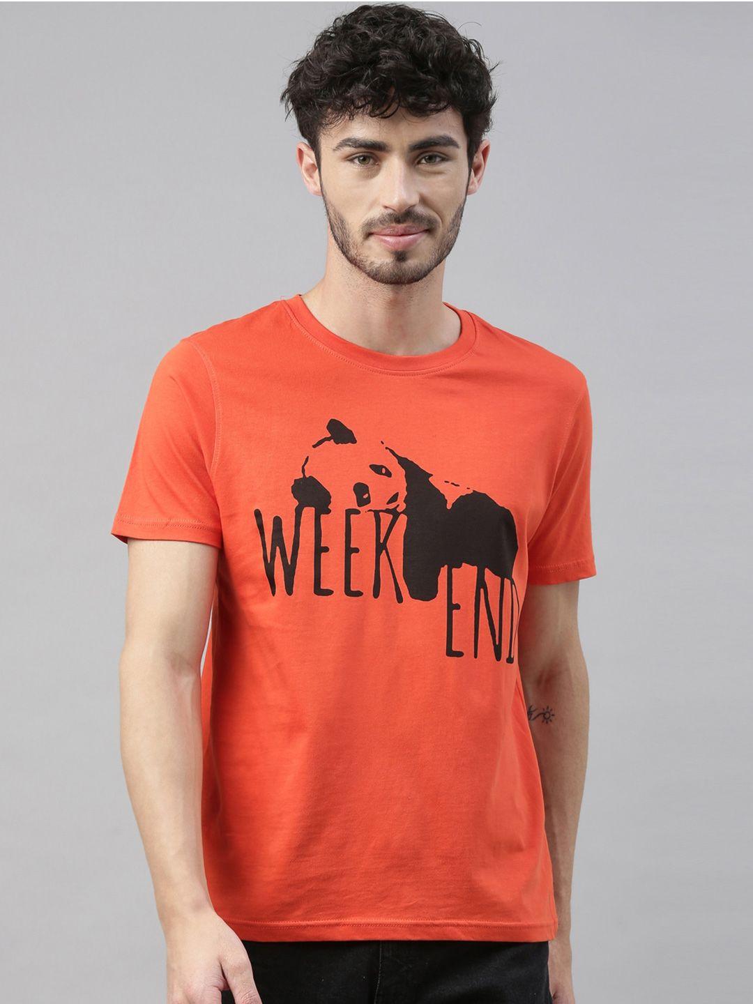 bushirt men orange printed round neck t-shirt
