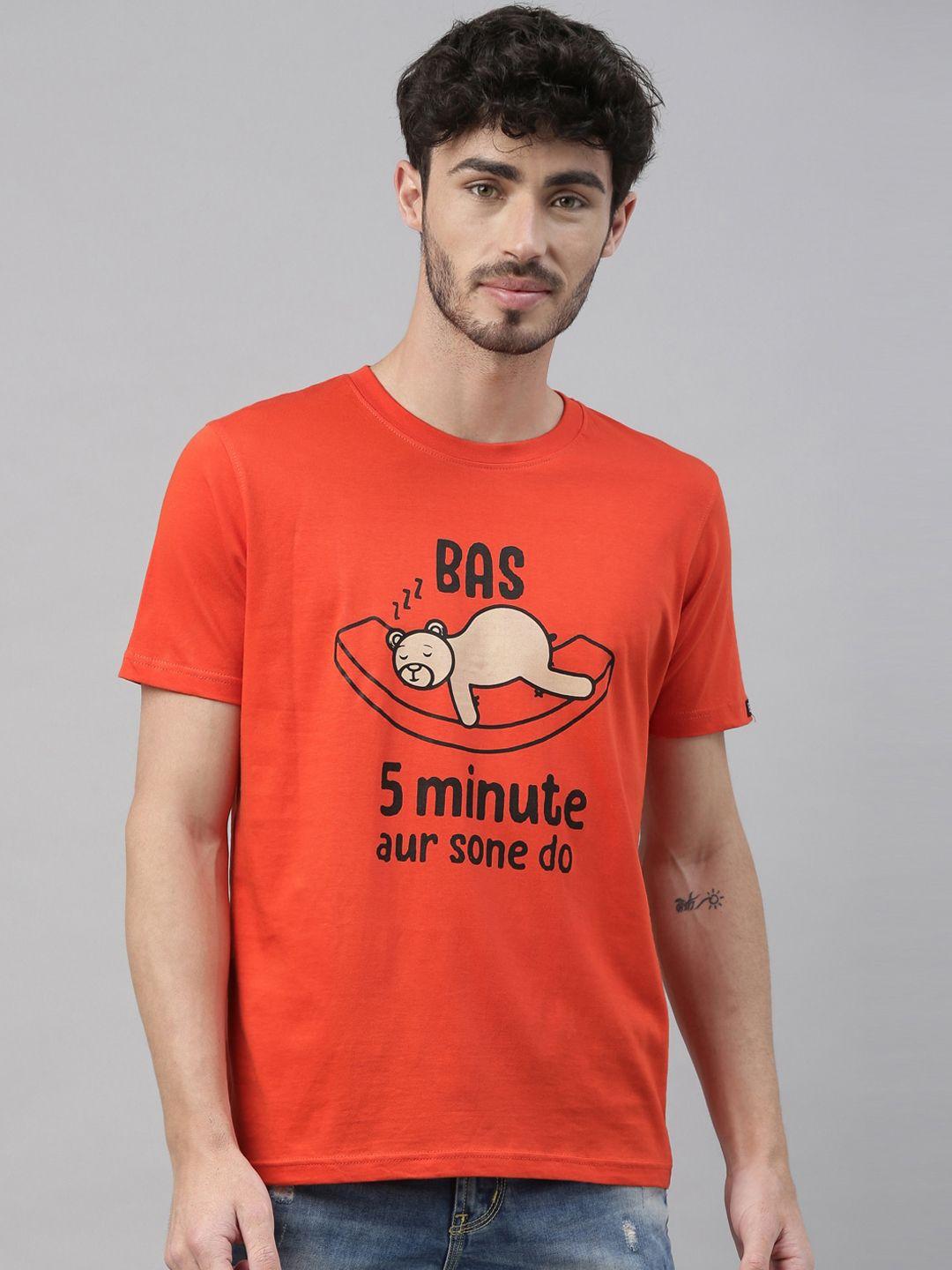 bushirt men orange printed round neck t-shirt