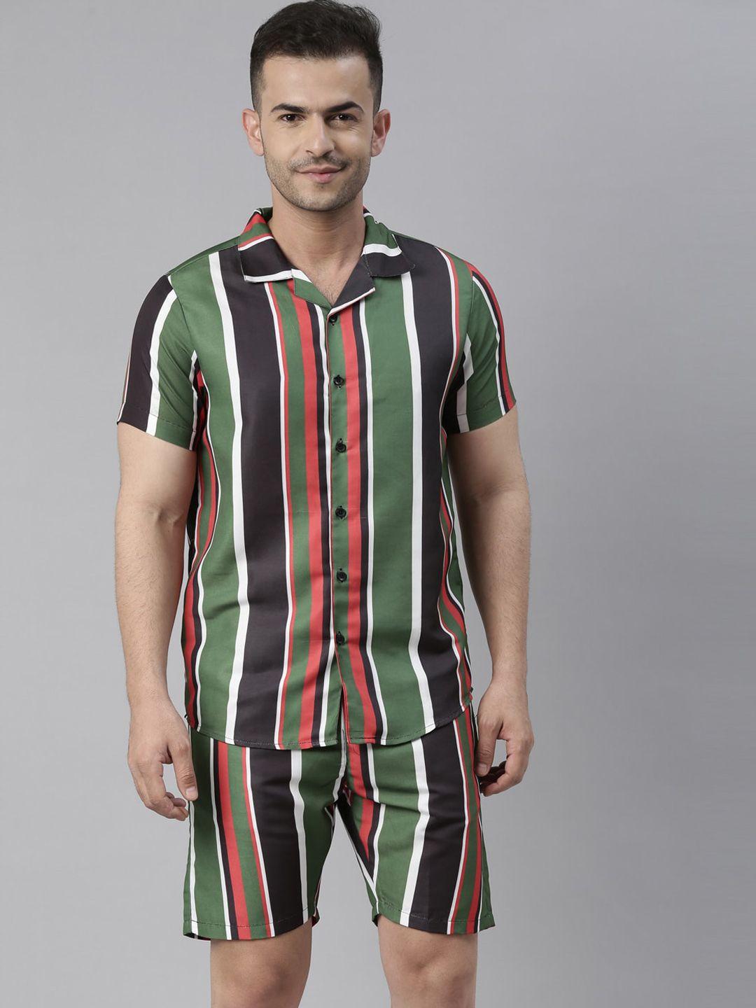 bushirt men red & green striped night suit