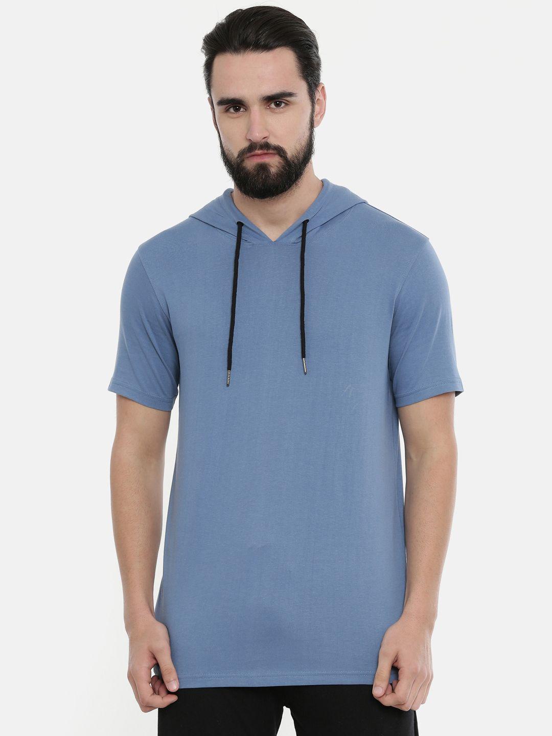 bushirt men turquoise blue solid hood pure cotton t-shirt