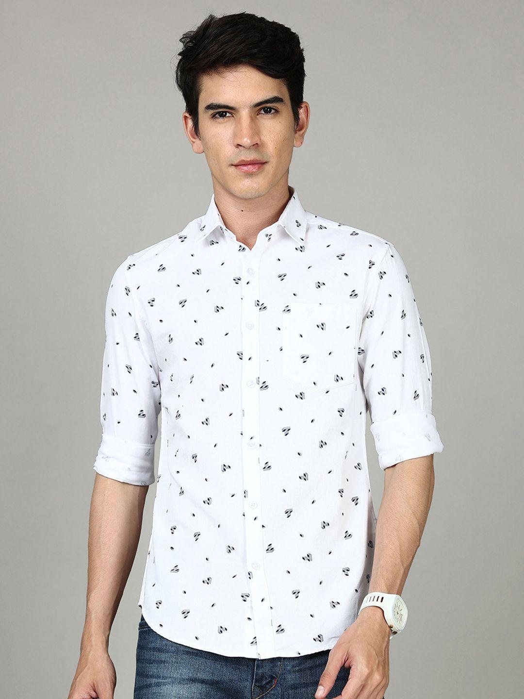 bushirt men white classic printed cotton casual shirt