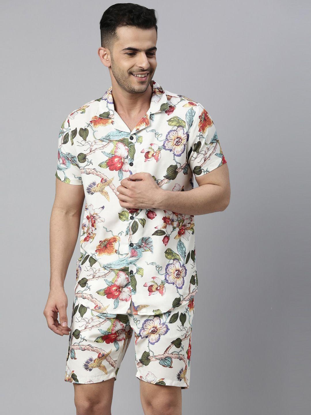 bushirt men white printed loungewear set