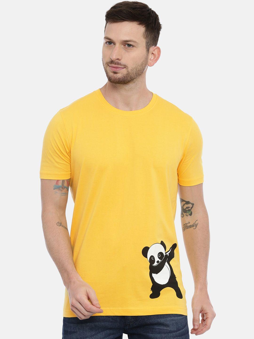 bushirt men yellow  white printed round neck pure cotton t-shirt