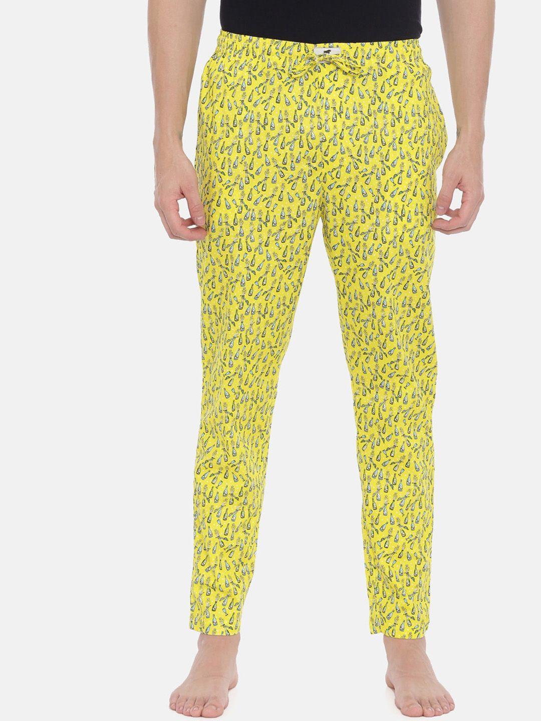 bushirt men yellow printed cotton lounge pants