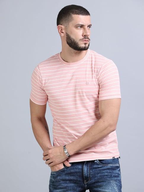 bushirt pink regular fit striped crew t-shirt