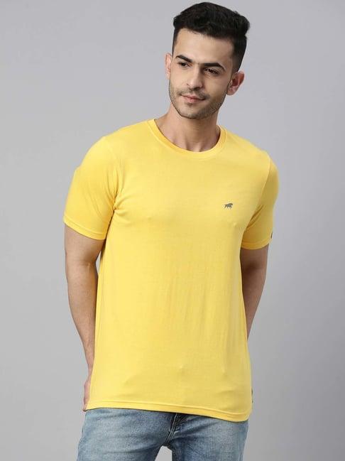 bushirt yellow regular fit cotton crew t-shirt