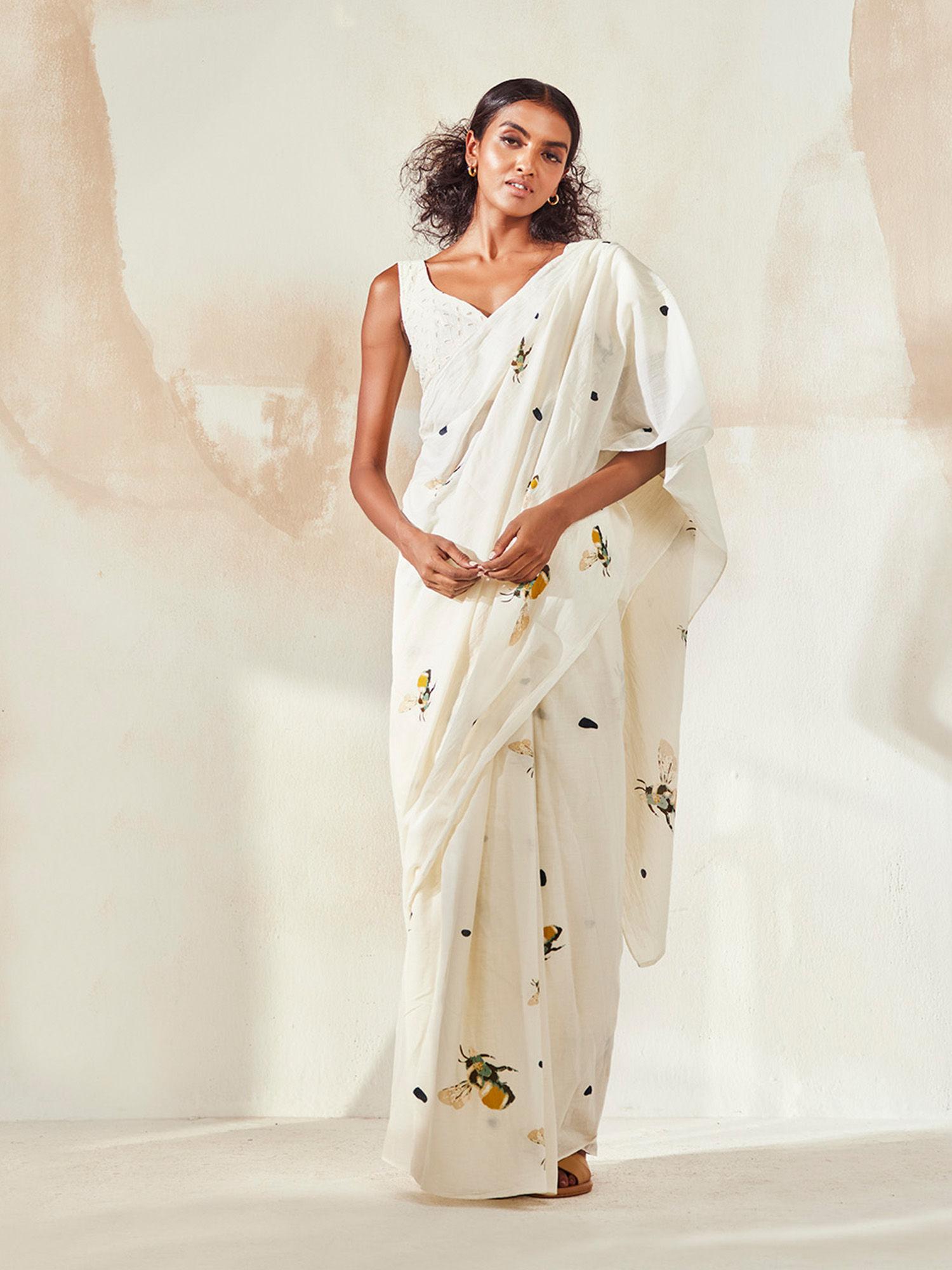 busy bee saree with stitched blouse