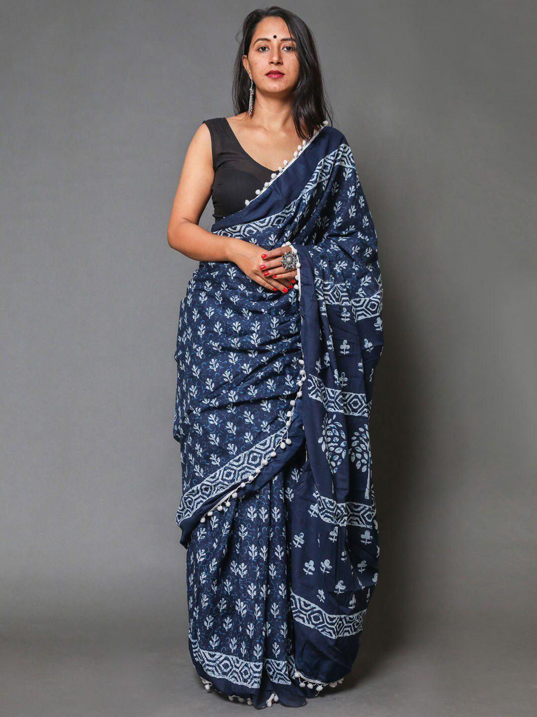 buta buti blue & white ethnic motifs pure cotton saree
