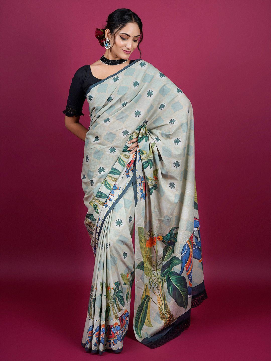 buta buti floral printed pure cotton saree