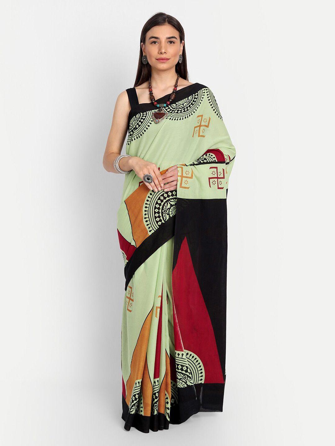 buta buti green & purple ethnic motifs pure cotton saree